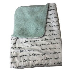 Cloud Island Target I Love You Writing  Minky Sherpa Aqua White Baby Blanket